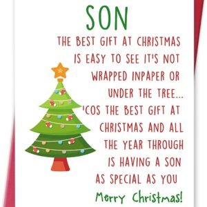 Ziwenhu Merry Christmas Card for Son, Gifts from Mother Father, Star Tree Christmas Gift for Boy, Lovely Greeting Cards for Children from Family…