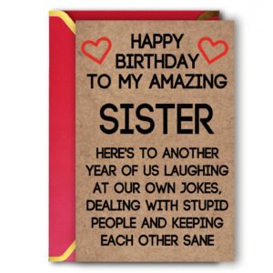 Ziwenhu Humor Sister Birthday Gift Ideas from Brother Cousin, Cute Sister Birthday Card from Borther, Funny Birthday Card for Her