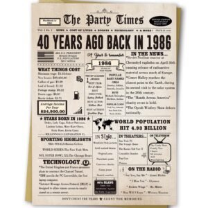 Ziwenhu Big 40th Birthday Card Gift for Men Women or Him Her, Happy 40 Year Old Birthday Greeting Card for Mom Dad, Vintage 40th Birthday Decorations for Husband Wife